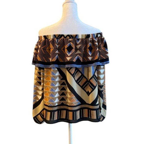 H&M Off Shoulder Boho Tribal Print Top Size 14 - Picture 4 of 6